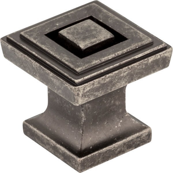 Jeffrey Alexander 1" Overall Length Distressed Pewter Square Delmar Cabinet Knob 585DP